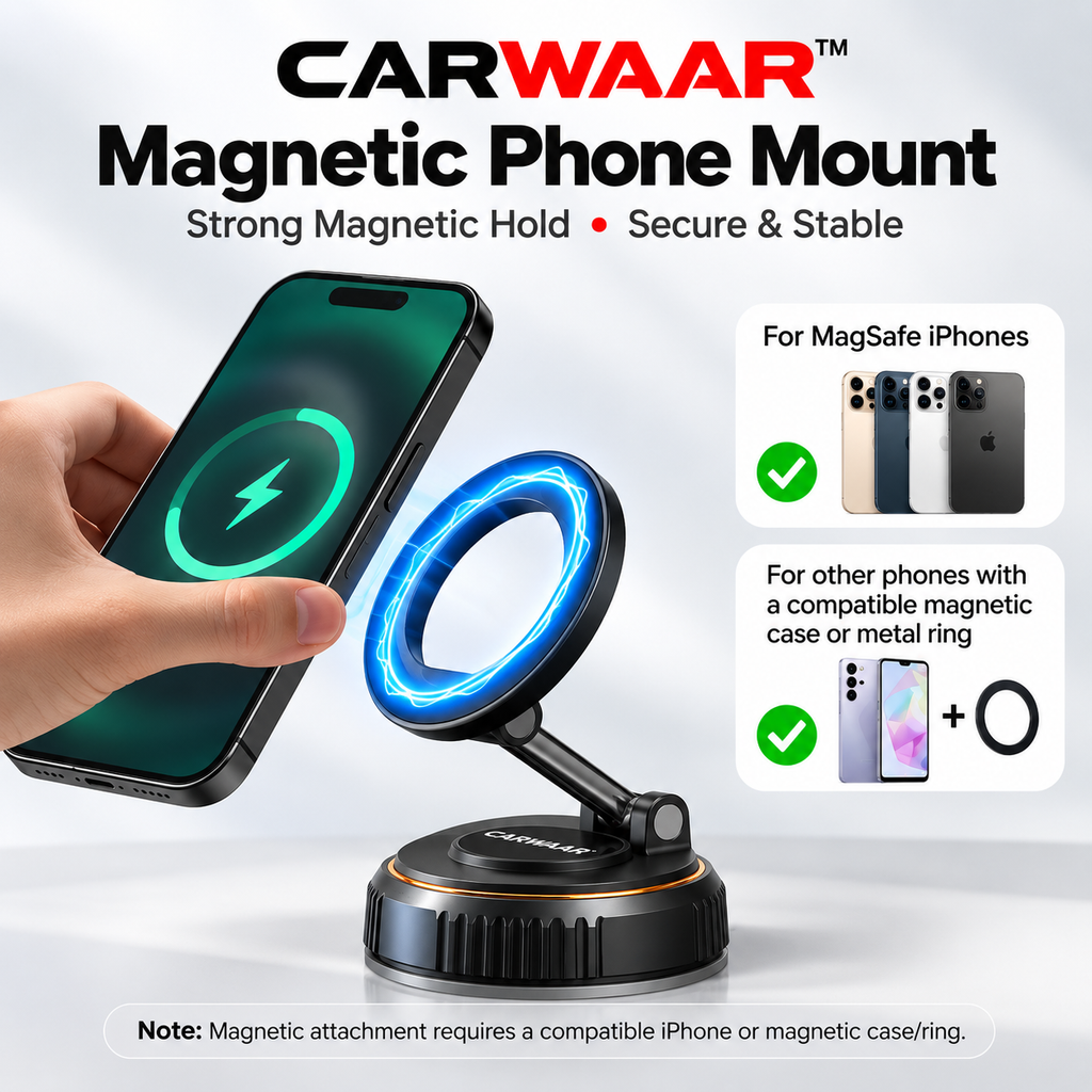 CARWAAR™ Magnetic Phone Mount – N52 Strong Magnetic Hold, 360° Rotation & Foldable Adjustable Design
