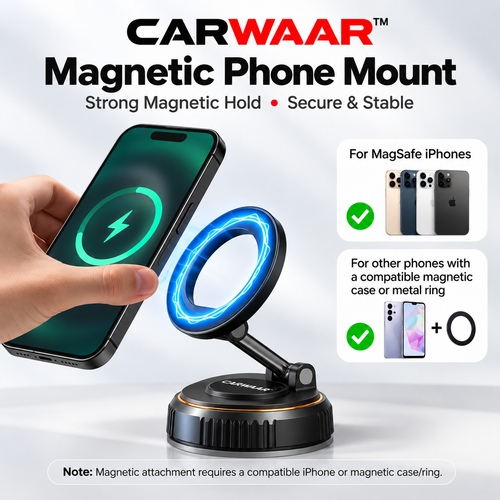 CARWAAR™ Magnetic Phone Mount – N52 Strong Magnetic Hold, 360° Rotation & Foldable Adjustable Design